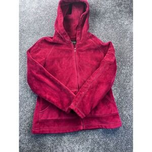 Kristen Blake Womens Large Red Zip-Up Hooded Jacket Feleece NO DRAWSTRING
